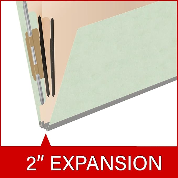25 Pt. Pressboard Classification Folders, Full Cut End Tab, Letter Size, 2 Dividers, Pale Green (Box of 10)