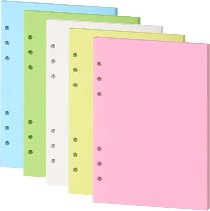 Blank Refill Paper, A5 Planner Inserts,Colorful Unruled Pages for Size 6-Ring Binder, 5-color 120 GSM Thick Loose Leaf Paper,50 Sheets/100 Pages (50, A5-BLANK)