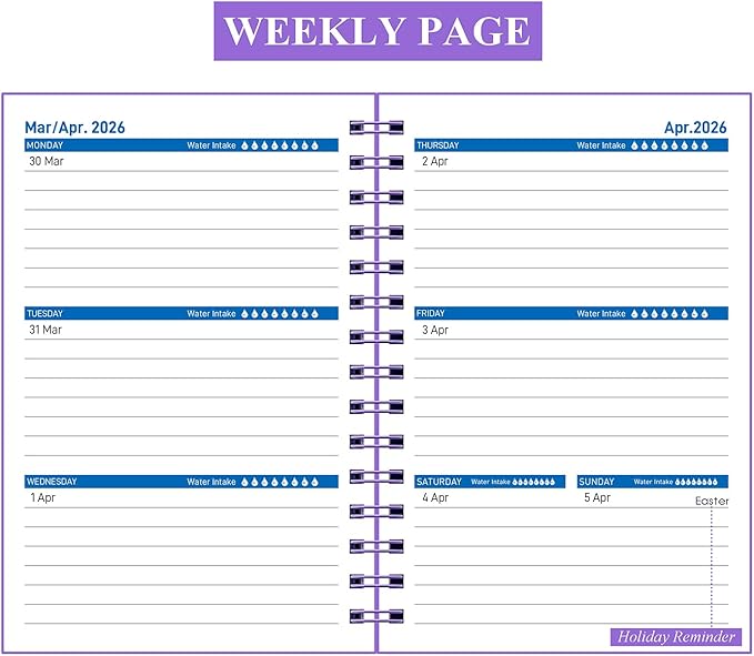 Daily Planner 2026-2027, Weekly and Monthly Planner 2026-2027 Academic Year, January 2026-June 2027 Calendar Planner, 8.2"×5.5", 18 Months, Agenda Book for Teacher, School Student(JAN.2026-JUN.2027 Deep Purple)