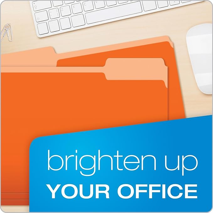 Pendaflex Interior File Folders, 1/3 Cut, Top Tab, Letter Size, Orange, 100 per Box (4210 1/3 ORA)