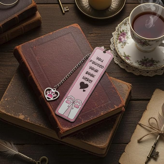 Cute Cartoon Cat Metal Bookmark,Funny Kawaii Stainless Steel Bookmarks, Book Marks for Reading Women,Gift for Cat Book Lover (Pink Cat)