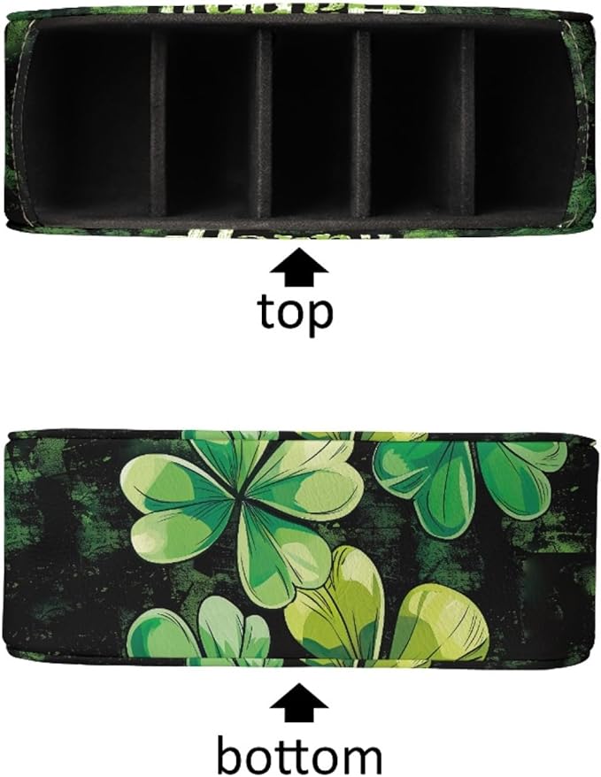 FUSURIRE Remote Control Holder Happy St. Patrick's Day Print PU Leather Organizer Box with 5 Compartments for Home Office Supplies, Remote Caddy Desktop Storage for Controllers,Media Player