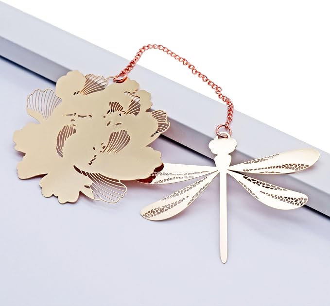 BLBMH 4in1 Metal Bookmark for Women Cute Birthday Christmas Gifts for Mom Girlfriend Wife Teacher Readers Best Friends - Flower Dragonfly