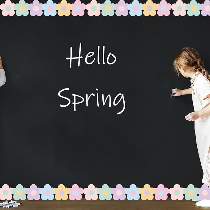 75Ft Spring Flower Bulletin Board Borders, Boho Pastel Bulletin Board Classroom Decorations Colorful Floral Spring Summer Decorations for School Home Office Chalkboard Wall Door Decor Party Supplies