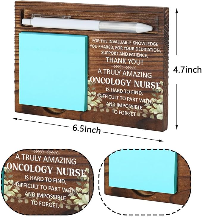 Oncology Nurse Office Desk Organizer, Thoughtful Gift for Cancer Care Nurses, Inspirational Healthcare Decor, Motivational Thank You Gift, Wooden Sticky Note Holder, LQQ34