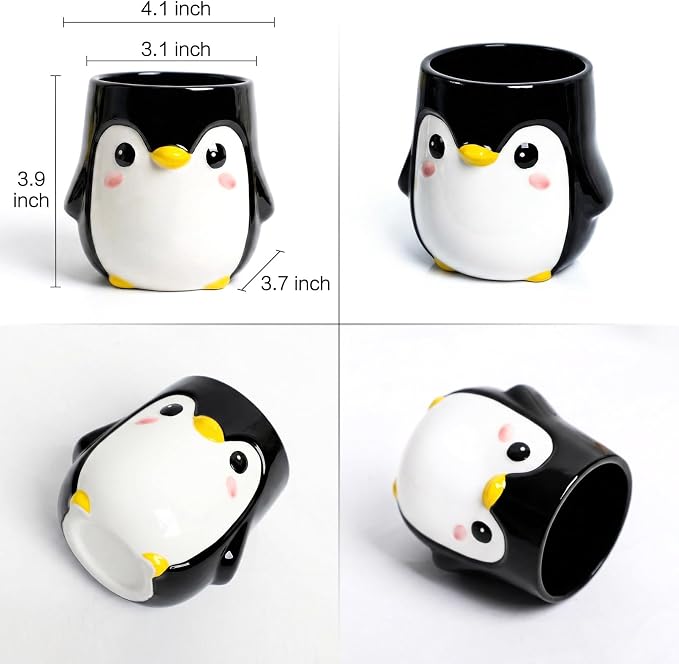 Penguin Pen Holder, Cute Pencil Cup, Ceramic Office Decor，Multifunctional Toothbrush Holder & Makeup Brush Storage, Gift for Couples Coworkers，Male Penguin