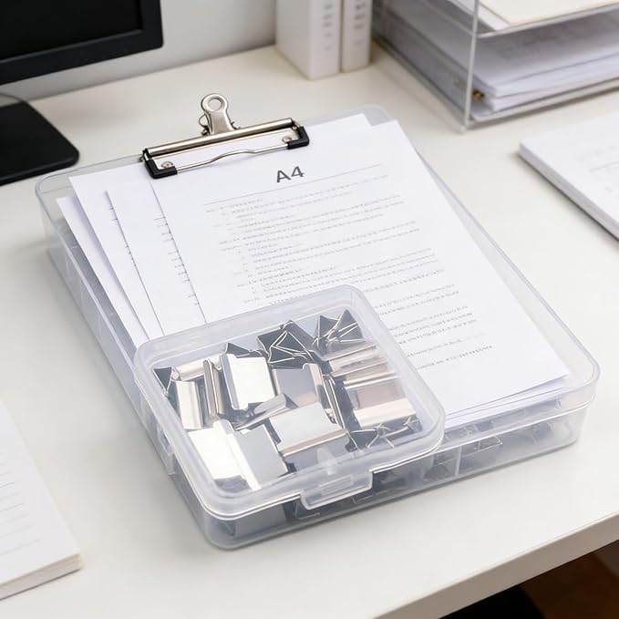 2-Pack Reusable Binder Clip Stapler, Portable Push Clip Stapler with 200 Refill Clips, Punchless Desktop Stapler for Office School Home, Eco-Friendly Paper Clamp Dispenser (White)