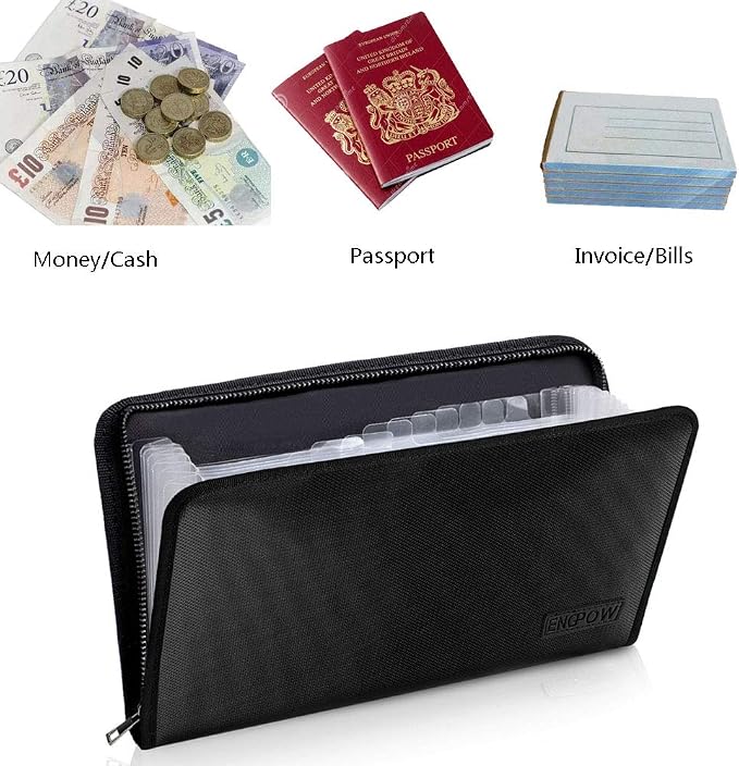 ENGPOW Expanding File Folder (11.4"x6.7") A5 Size Document Organizer Fireproof Money Bag 13 Pockets Zipper Closure Portable Filing Wallet Holder Storage for Check,Bill,Receipts,Tickets