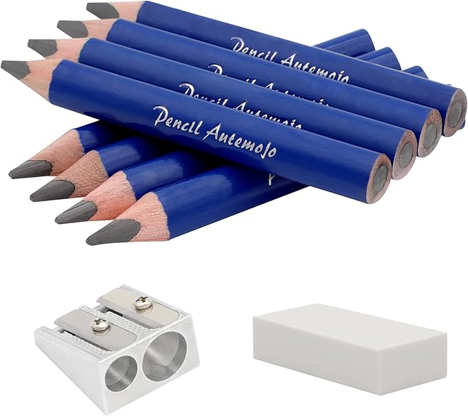 Suitable for 2-6 years old short triangle grip thick pencil 8 3.5-inch preschool children handwritten drawing mini wooden pencils (Dark blue, 5mm thick core)