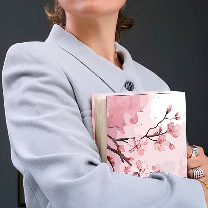 CRASPIRE Blossom Stretchable Book Cover Cherry Blossom Pink Flower Washable Reusable Large Nylon Book Protector Elastic Notebook Wraps Suitable for Most Hardcover Books Classroom Student