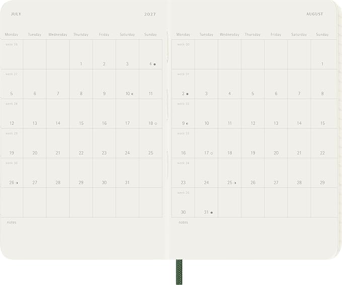 Moleskine Classic 12 Month 2027 Daily Planner, Soft Cover, Pocket (3.5" x 5.5"), Myrtle Green, 400 pages