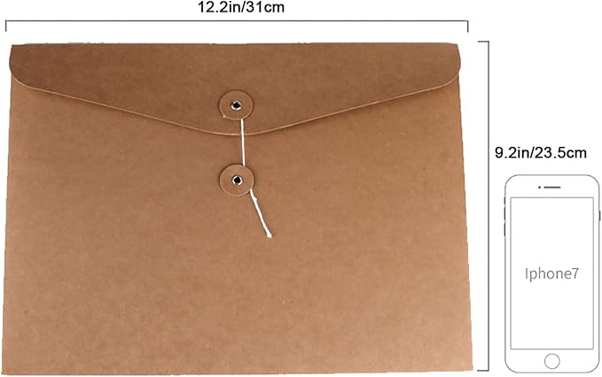 VANRA Kraft String Envelope File Folder Project Pockets File Jacket Document Organizer Flat-No Expansion A4 Letter Size (Kraft Brown, Pack of 5)