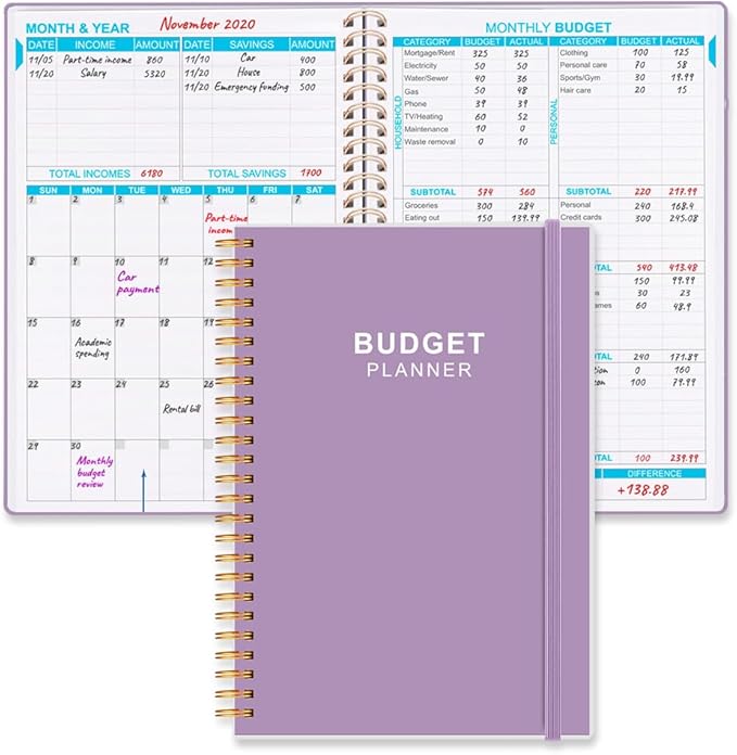 Budget Planner - Monthly Budget Book with Expense Tracker Notebook, Undated 12 Month Bill Organizer & Finance Planner to Manage Your Money, Account Book with Colorful Tabs, 5.8" x 8.5", Purple