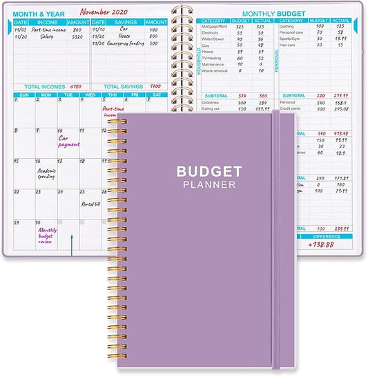 Budget Planner - Monthly Budget Book with Expense Tracker Notebook, Undated 12 Month Bill Organizer & Finance Planner to Manage Your Money, Account Book with Colorful Tabs, 5.8" x 8.5", Purple
