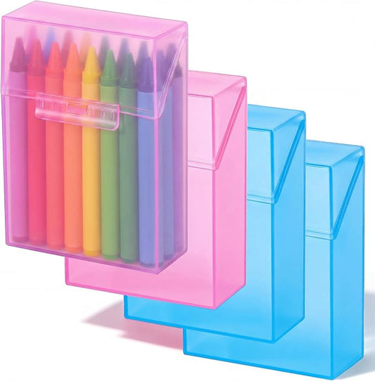 Clabby 4 Pcs Plastic Crayon Organizer Case for 24 Count Crayons Kids Art Supply Storage Box with Lid, Portable Holder for Classroom Home Travel, Fits Standard 24-Pack Crayon (Blue,Pink)