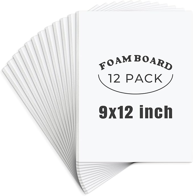 AUEAR, 12 Pack 9x12 White Foam Boards 1/8" Thickness Foam Core Boards for Presentation Board for School Crafts Office Art Projects Display, Mounting, Print