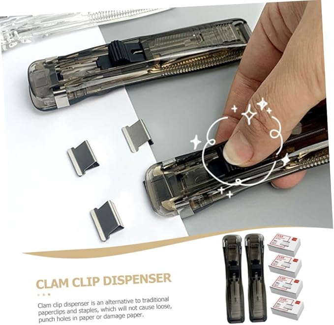 Kichvoe Handheld Stapler and Binder Clip Dispenser Set with 200pcs Refill Clips, Portable Mini Push Stapler for Office and School Document Organization