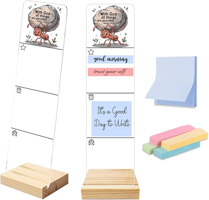Sticky Notes Monitor Memo Board Acrylic Holder with Removable Wooden Base, with God All Things are Possible Logo Desk Set with 200 Sheets Two Sizes Sticky Notes, Office Desk Accessories Organizer