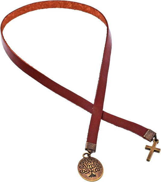BLBMH Genuine Leather Bible Bookmark | Tree of Life Cross with Ribbon | Christian Gifts for Women Men Book Lovers Mom -LB1