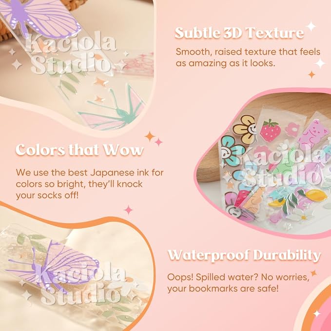 Kaciola 36 Sheets Pink Bow Theme UV DTF Bookmark Wraps, Acrylic Bookmark Blanks UV DTF Stickers, Rub on Transfers for Book Lover DIY (Blank Bookmarks Not Included)