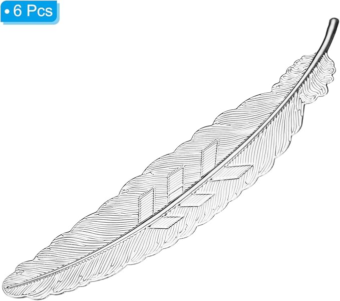 PATIKIL Metal Feather Bookmarks, 6 Pack Book Marks Page Markers Birthday Appreciation Gift for Women Teacher Reader Book Lovers, Silver