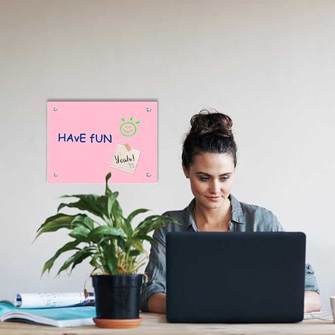 Pink Glass Dry Erase Whiteboard, 12" x 16" Frameless Glass White Board for Home,School,Office,Pink Surface