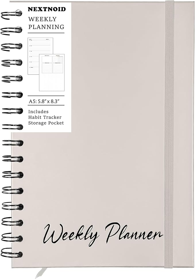 Undated Weekly Planner Notebook 2026, A5 Hardcover Weekly to do List Notebook for Work with Goal & Habit Tracker - Spiral Beige