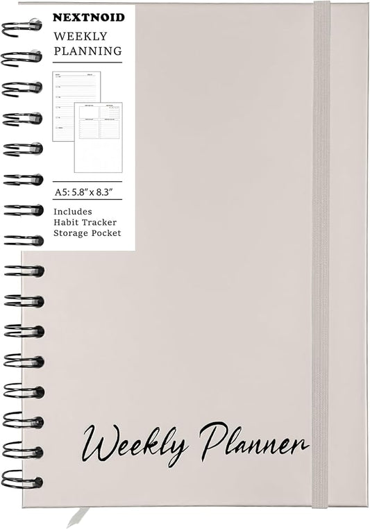 Undated Weekly Planner Notebook 2026, A5 Hardcover Weekly to do List Notebook for Work with Goal & Habit Tracker - Spiral Beige