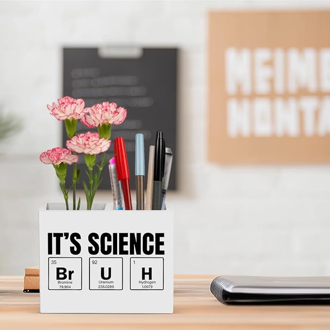 Science Pencil Holder Decor Chemistry Teacher Gifts Chemical Theme Wooden Organizer Vase for Office Home Desk Table Teacher Appreciation Gifts for Office