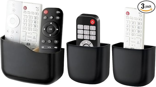 Remote Holder Wall Mount TV FAN Remote Control Holder Bedside Caddy Wall Organizer Phone Holder for Office Adhesive Media Player Controller Holder Box Tray Home Desk Nightstand 1 BIG 2 SMALL BLACK