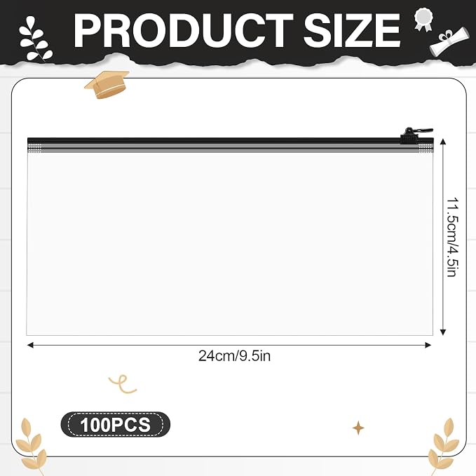 ReliThick 100 Pack Zipper Pouches Bags Bulk 9.5x4.3 Inches Pencil Pouches Case Waterproof Small Zipper Bags for Travel Cosmetics Office Supplies Storage(Black)