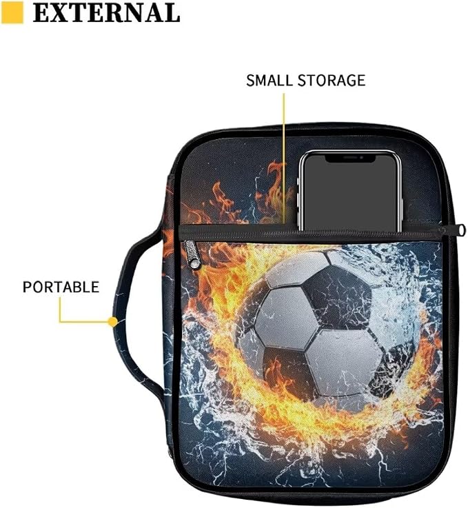 Coldinair Fire Water Football Bible Covers for Women Men Kids,Cross Bible Case with Bookmark Large Carrying Book Case Church Bag Bible Protective with Pocket and Zipper