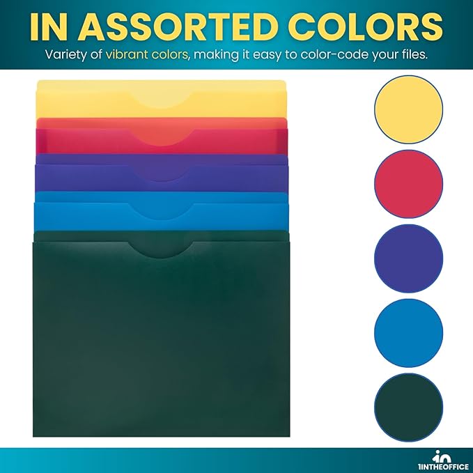 1InTheOffice Poly File Jacket File Folder, Letter 1" Expanding File Jacket, 10-Pack, Assorted