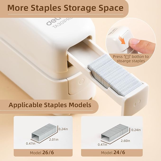 deli Stapler, Desktop Staplers with Integrated Staple Remover, 45 Sheet Capacity Office Stapler, White