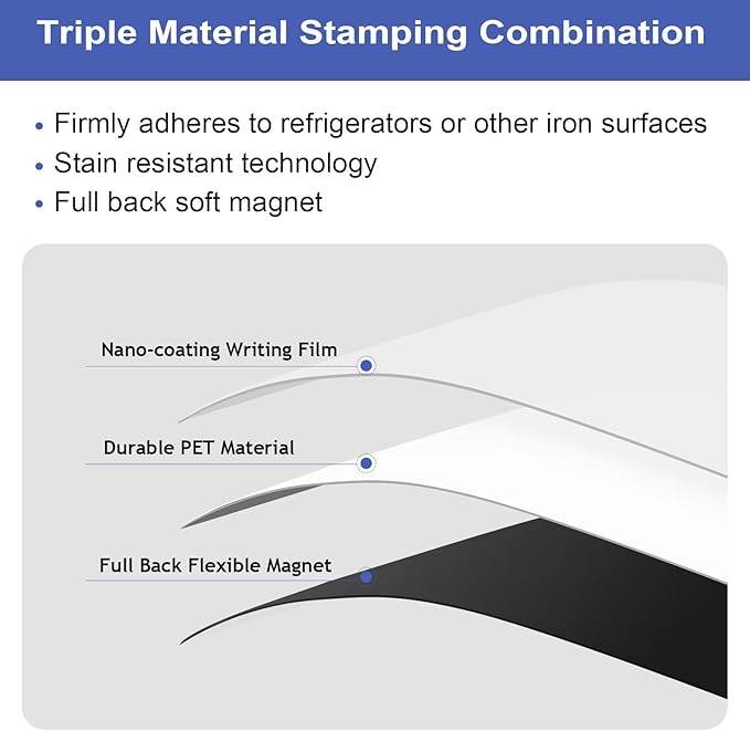 Magnetic Whiteboard Sheets for Fridge, 3 PCS 11" x 14" Small Refrigerator Dry Erase Boards for Kitchen Planner and Organizer, 5 Markers and 1 Erase Included