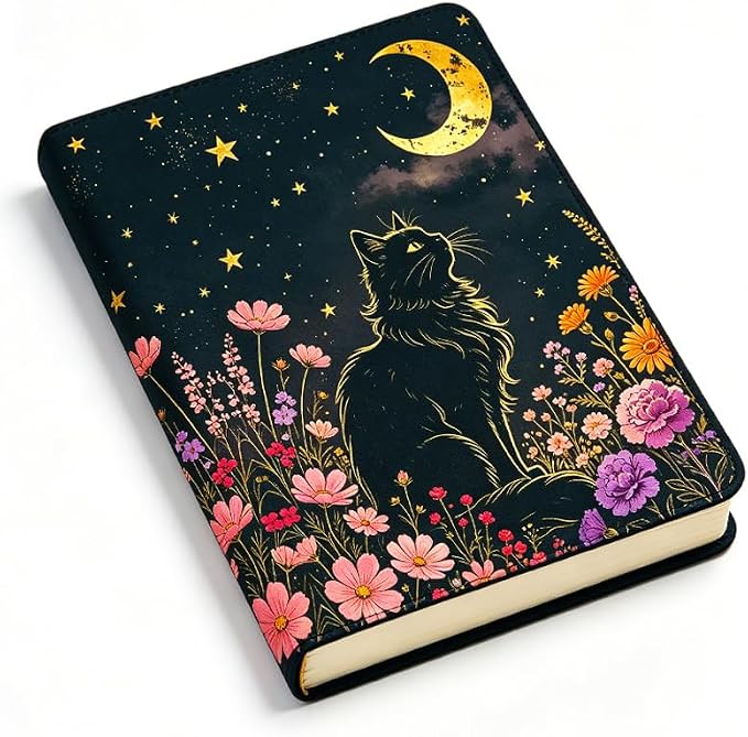 Cat & Flower Patern Stretchable Book Cover 15.7"x9.8", Elastic Washable Book Protector for Hardcover Textbooks Paperbacks, Reusable Polyester Book Sleeve for Women