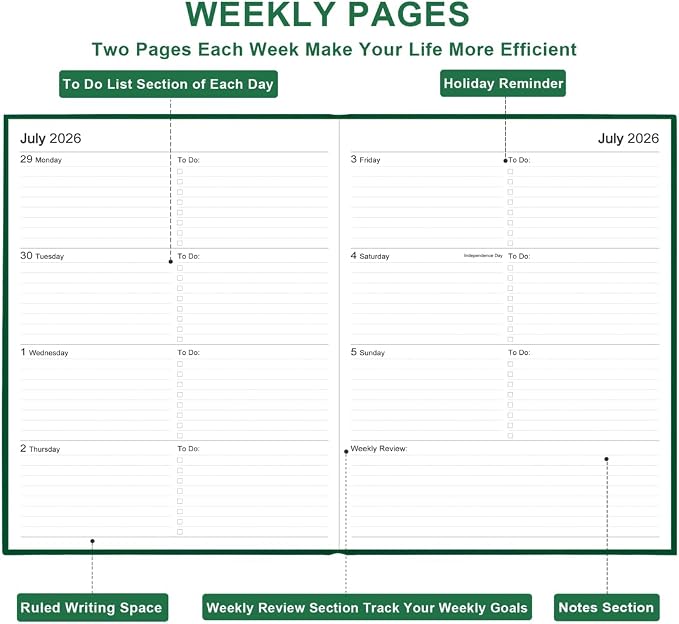 Planner 2026-2027 - 8.5'' × 11'' Weekly & Monthly Planner from July 2026 to June 2027, Large Planners 2026-2027 with Pefect Organizer, Fabric Cover, Inner Pocket, Green