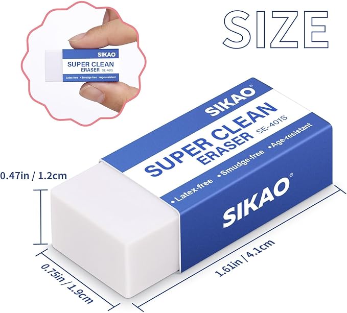 White Erasers, 12 Pack Block Pencil Erasers – Smudge-Free Latex-Free, Erasers for Kids School Supplies, Clean Erase for Homework, Office & Drawing (Art Use)