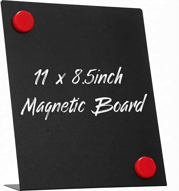 Fainne 1 Pcs Magnetic Bulletin Board with Easel Stand Mini Black Magnet Metal Tabletop Memo Display Board for Back to School Menu Table Office Supplies (11 x 8.5 Inches)