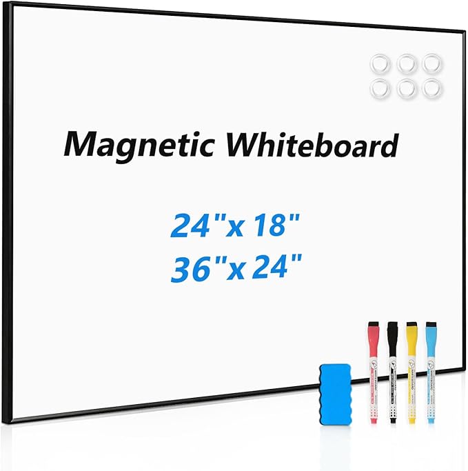 Large Dry Erase White Board, 36'' x 24'', Wall Hanging Magnetic Whiteboard for Home Office School Kitchen, Black Aluminum Frame