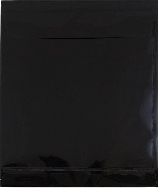 JAM PAPER Plastic Expansion Envelopes with Hook & Loop Closure - Letter Open End - 9 3/4 x 11 3/4 with 1 Inch Expansion - Black - 12/Pack