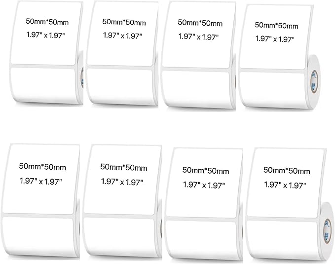 White Thermal Labels Compatible with Phomemo, Marklife for Barcode, Price Tags, Shipping & Logo Design (8, 1.97" x1.97" 150pcs/Roll)