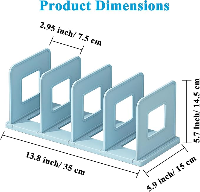 SAYEEC Desk File Sorter Vertical Desktop File Folder Organizer 4 Section Plastic Book Holder Adjustable Shelf Dividers Closet Purse Handbag Mail Binder Organizer Magazine Rack Stand Bookshelf (Blue)