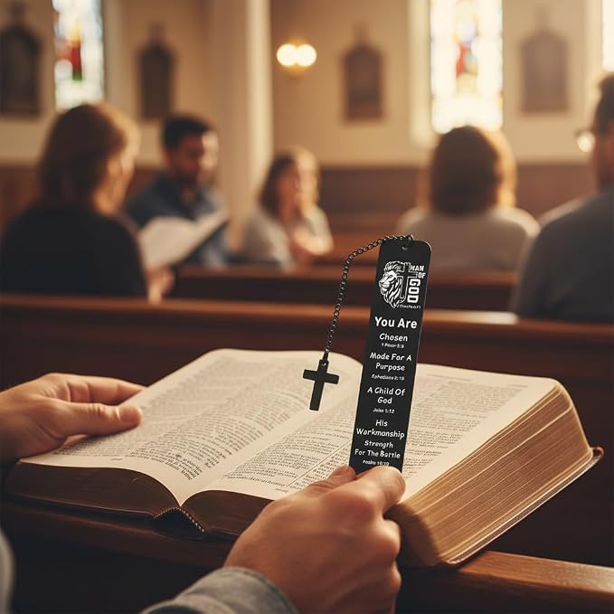 Bible Bookmark for Men Boy Catholic, Christian Graduation Gifts, Fathers Day Gifts for Son Husband, Religious Jesus Bookmark, Bible Verse Birthday Gifts, Man of God Communion Baptism Confirmation Gift