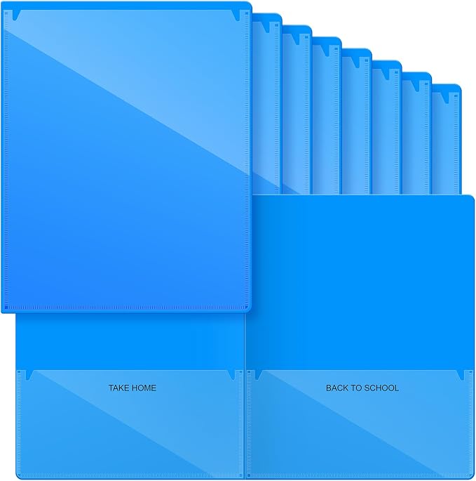 Henoyso 12 Pcs Folders with Pocket School to Home Folder Heavy Duty 2 Pocket Homework Folders with Clear Front Pockets for School Students Parent Teacher Communication (Blue)