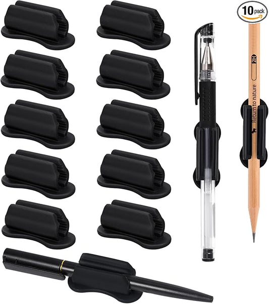 BOBOKA 10 Pack Upgraded Pencil Holder, Adhesive Pen Holder for Desk, Silicone Pencil Holder & Marker Holder for Clipboard Wall Classroom School Office Desk Accessories