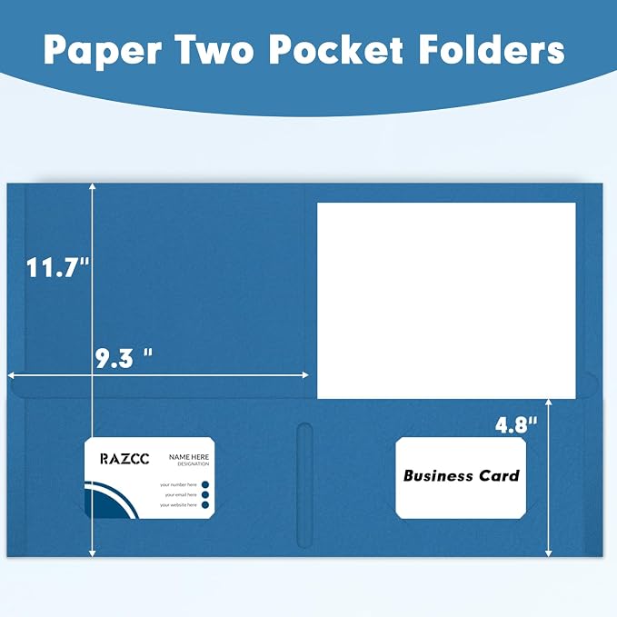 Two Pocket Folders, RAZCC 75 Pack 2 Pocket Folders Fit Letter Size Paper, Paper Folders with Pockets for School Office Business Home (Navy Blue)