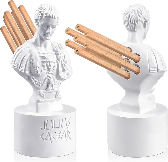 Jecery Ides of March Pencil Holder Julius Caesar Ides of March Pen and Pencil Holder Resin Julius Caesar Funny Bust Statue Pen for Desk Teacher Office Organizers Gift Decor