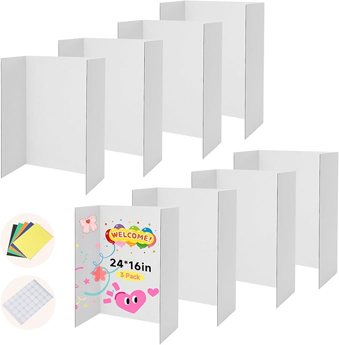 EARTHSON 8 Pack Trifold Presentation Board, 24" x 16" Portable Poster Board, White Corrugated Display Board for School, Business Projects, Event Displays, Science Fairs