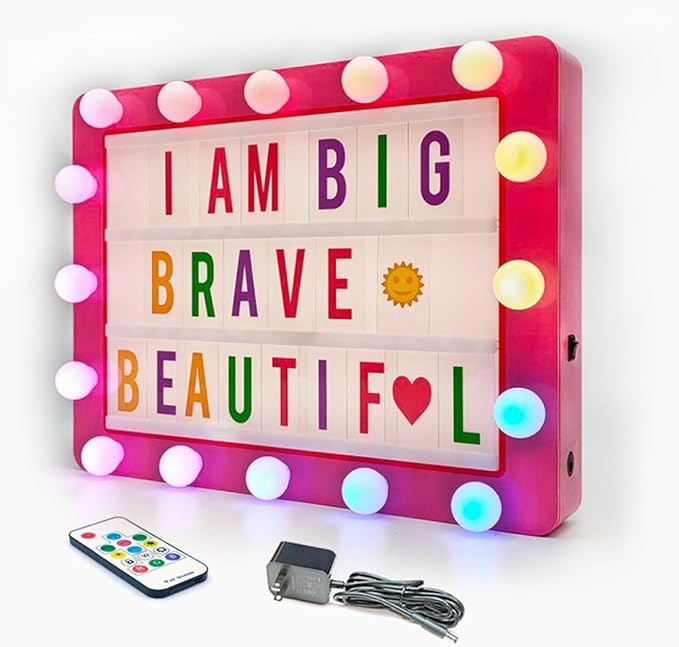 Cinema Light Box with 290 Letters,Icons, Stocking Stuffers Christmas Birthday Gifts Ideas for Teen Girls Women, DIY LED Sign Light Up Marquee Message Board for Home Office Cute Room Desk Decor(Pink)